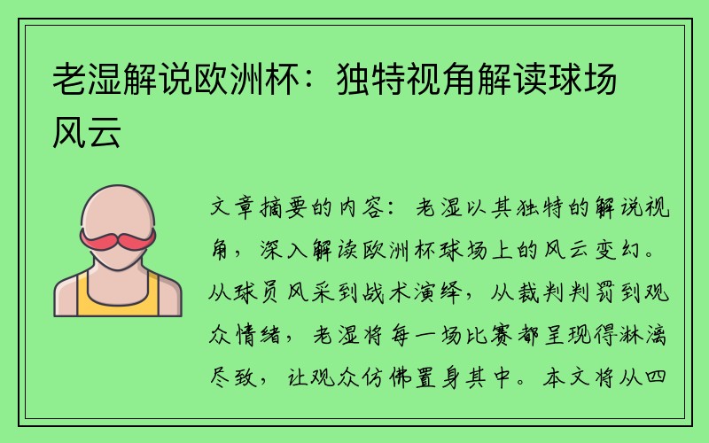 老湿解说欧洲杯：独特视角解读球场风云